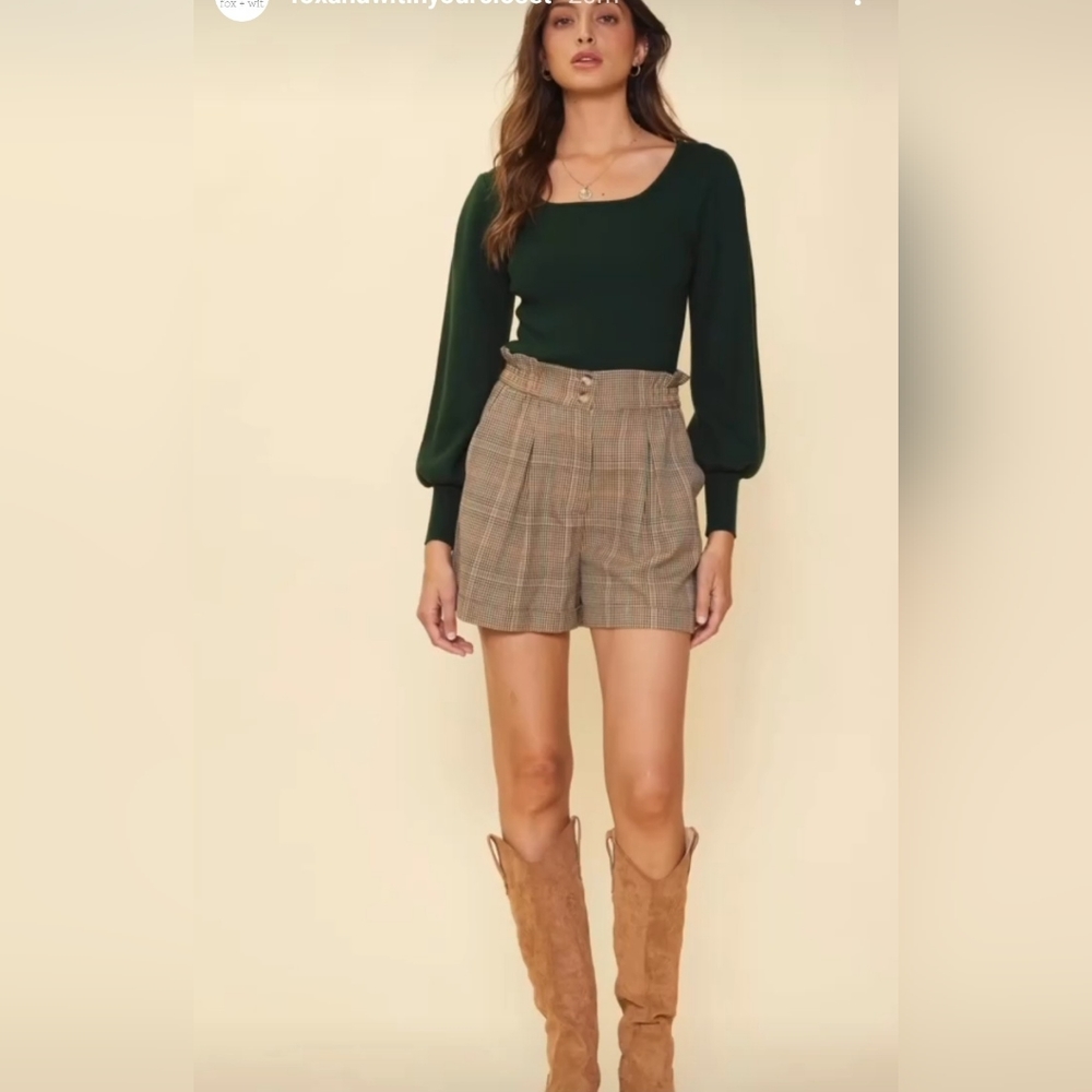High Waisted Taliored Plaid Shorts